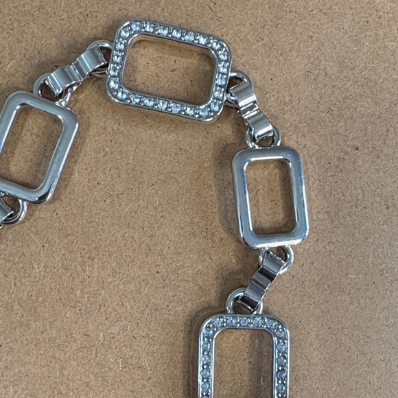Y2K Silver Rhinestone Rectangle Link Chain Belt Adjustable 31–38 2000s Festival